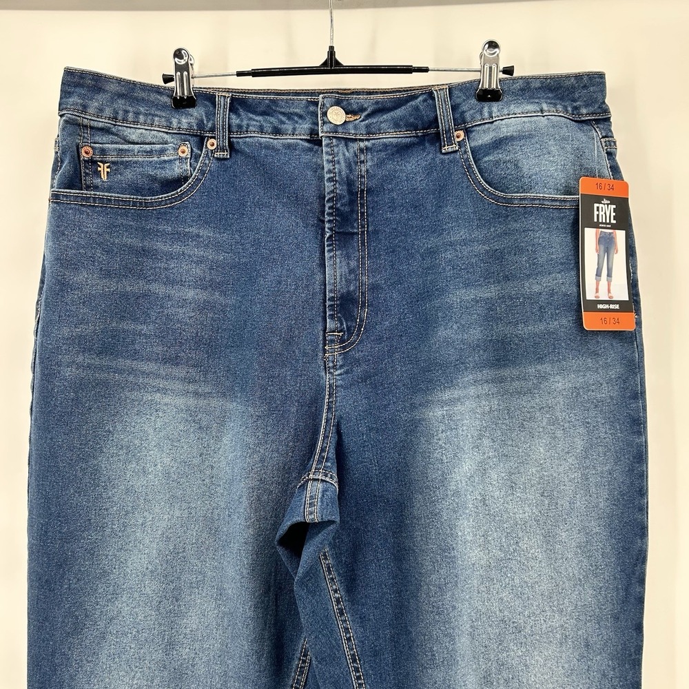 Frye Jeans Womens 16/34 High Rise Straight Dark  Amari Wash Denim Uncuffed NWT - Picture 2 of 10